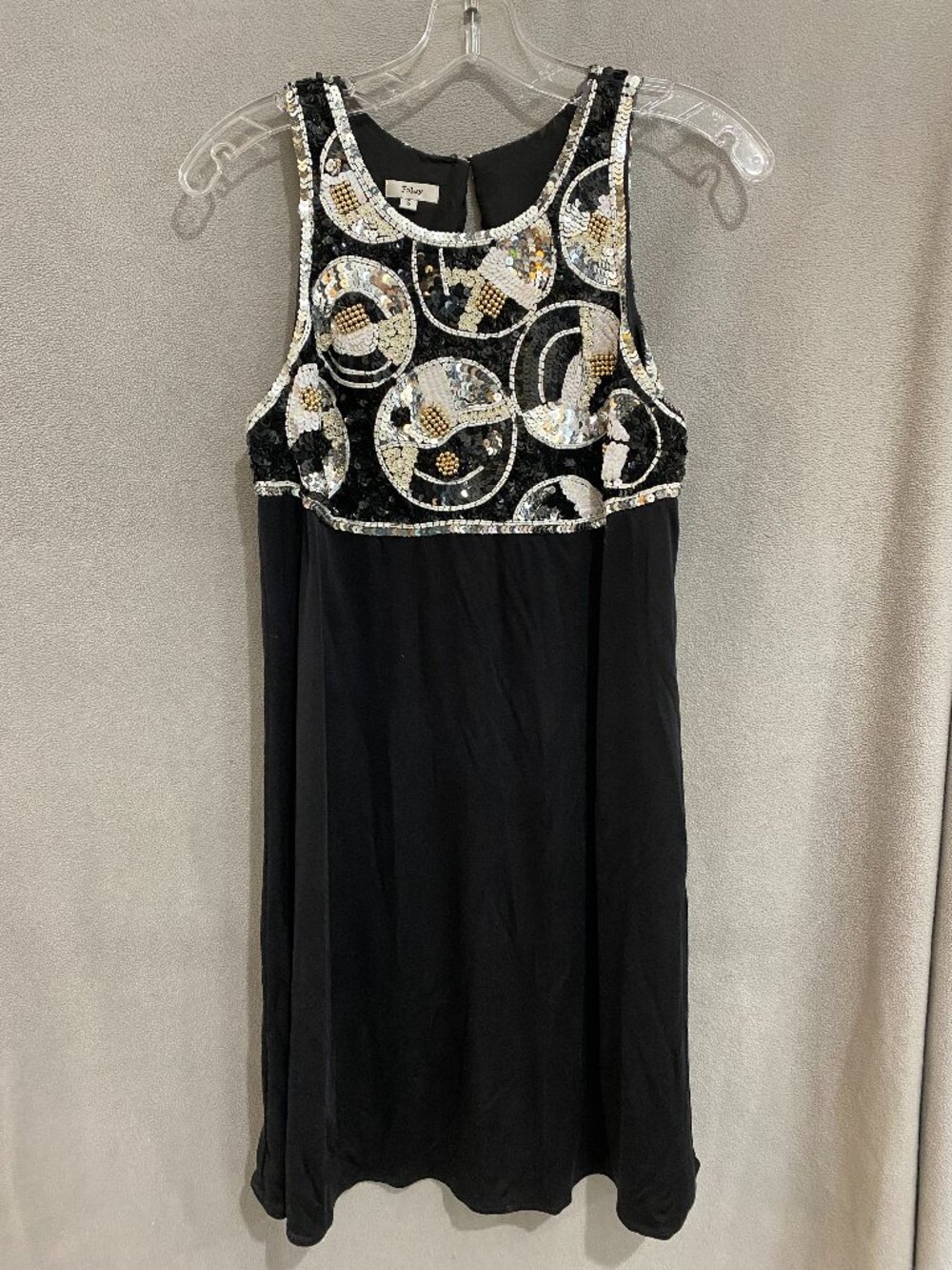 Foley Black Silk Beaded Sequin Cocktail Dress Size Small Sleeveless Party Dress